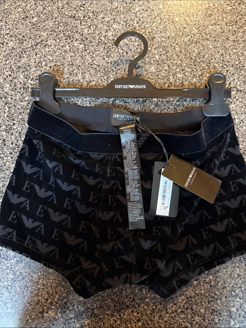 Emporio Armani men’s Black Velvet see thru Logo briefs